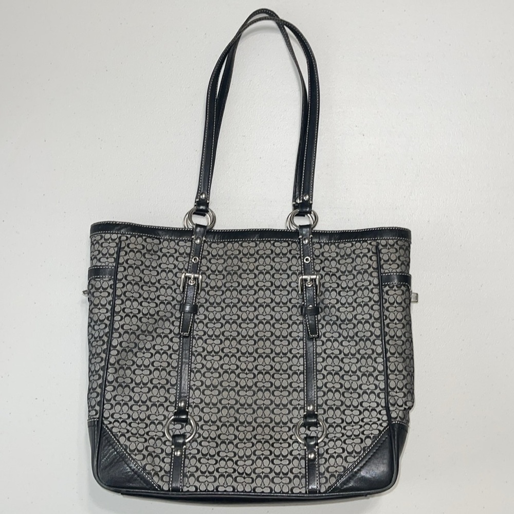 Y2K Coach Signature Black & Gray Jacquard Canvas Shoulder Bag - Coach F11527